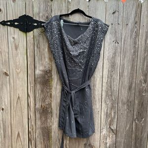 GAP Gray Sequin Short Sleeve Dress with Belt Women’s Large NWT NEW